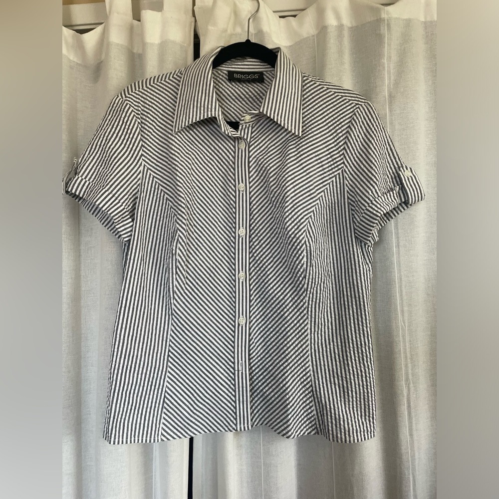 pinstripe button down blouse